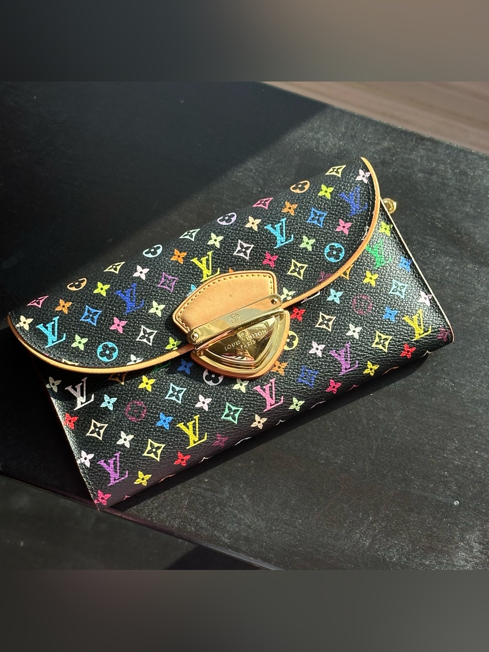 Louis Vuitton Monogram Multicolore Eugenie Wallet Black Takashi Murakami Long